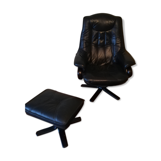 Vintage Danish leather armchair and ottoman