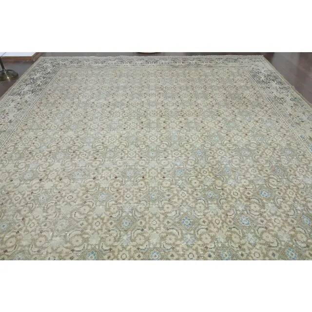 1970s Vintage Persian Handmade Wool Cotton Green Area Rug 295x400