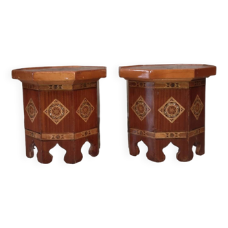 Paire de table a thé orientale orientaliste marqueterie nacre marocaine vintage 1960 1970