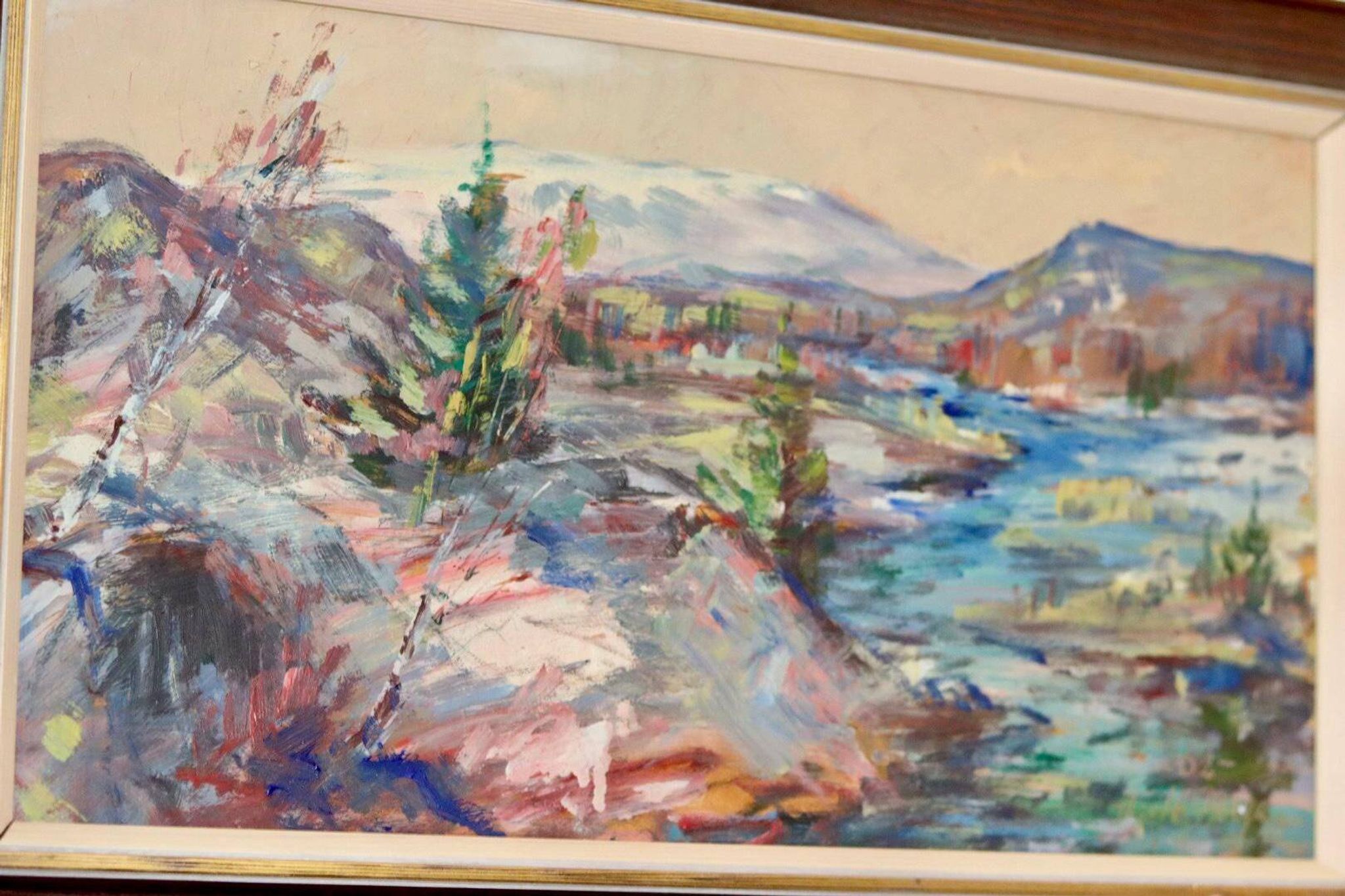 Mid-century Swedish oil painting "Abstract Landscape" – Vintage and framed