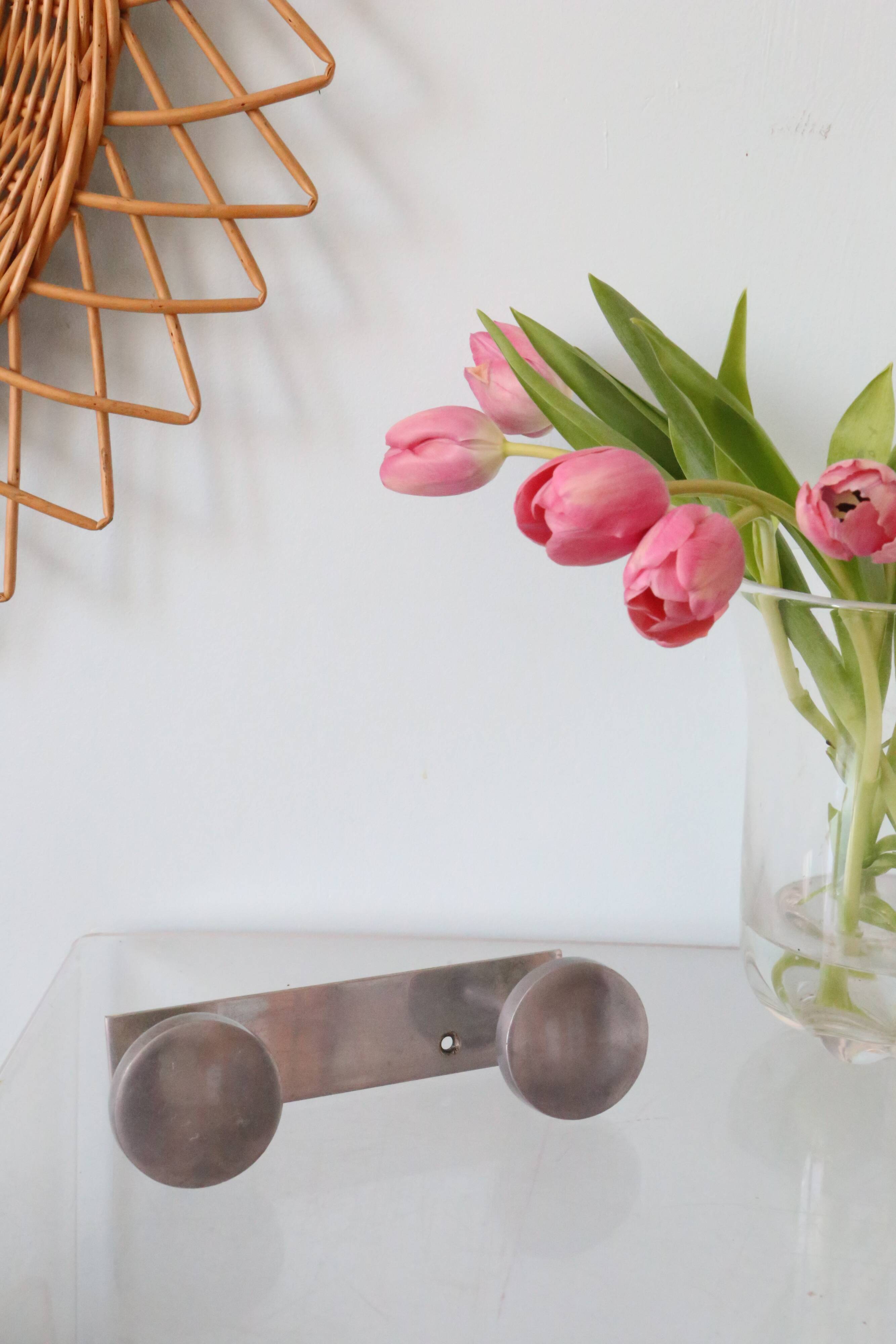 Brushed aluminum wall coat rack, vintage