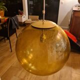 Suspension Globe verre soufflé jaune 70s