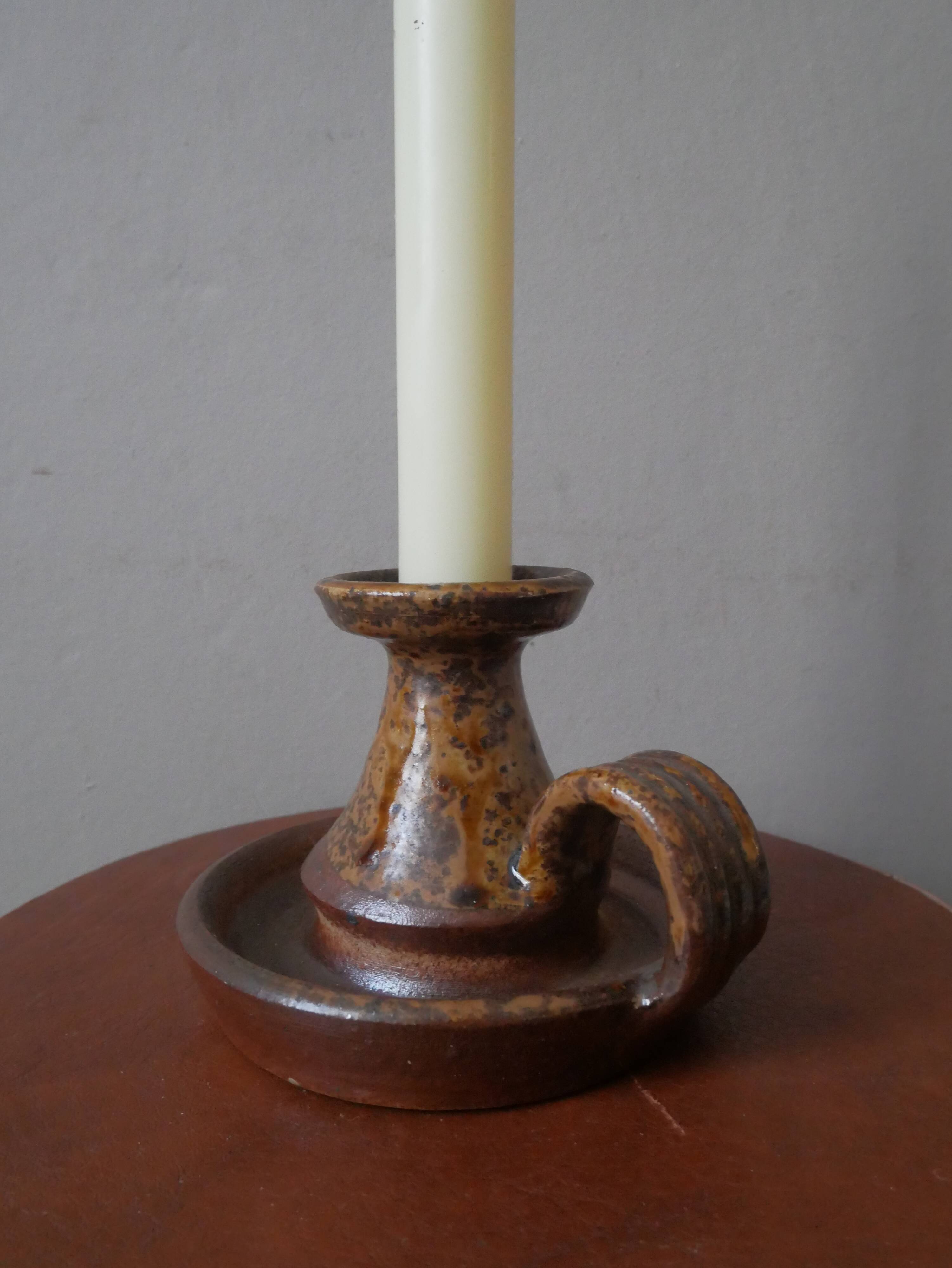 Ceramic candle holder vintage stoneware handmade pottery Scandinavian country style decoration