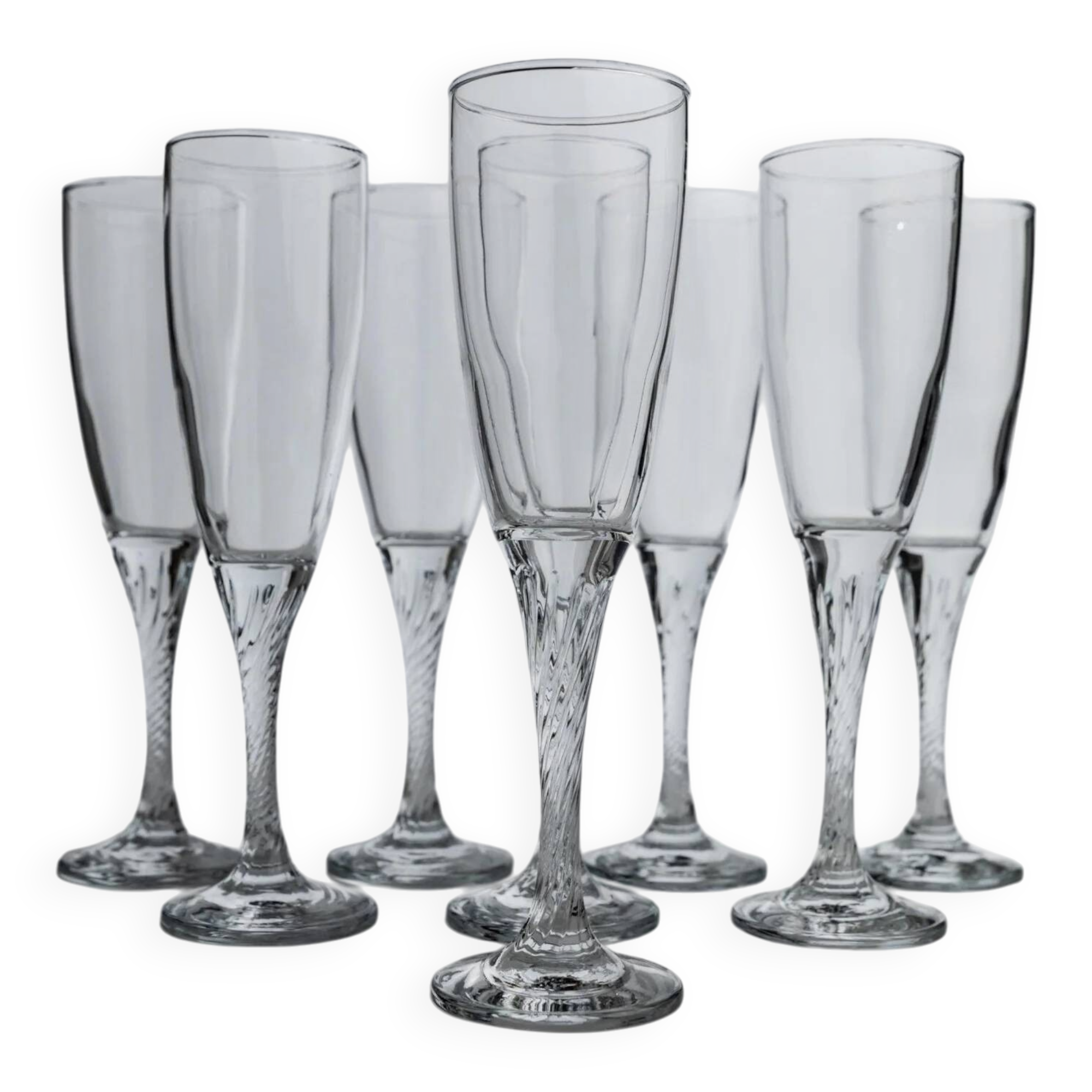 Set of 10 Clear Glass Wine/Champagne Glasses with Swirled Stem - Vintage Italian 1980s Crystal