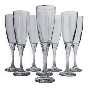 Set of 10 Clear Glass Wine/Champagne Glasses with Swirled Stem - Vintage Italian 1980s Crystal