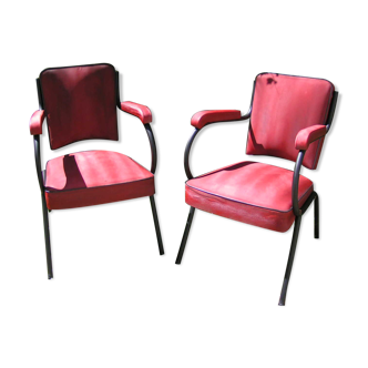 Chaises en skaï rouge années 60