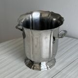 Seau à champagne en métal argenté, poignées intégrées, design classique.