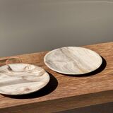 Petrified wood vide poche, circular dish or plate in light beige D25.