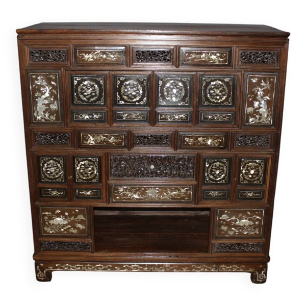 Cabinet Indochinois en Marqueterie de Nacre fin XIX
