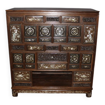 Cabinet Indochinois en Marqueterie de Nacre fin XIX