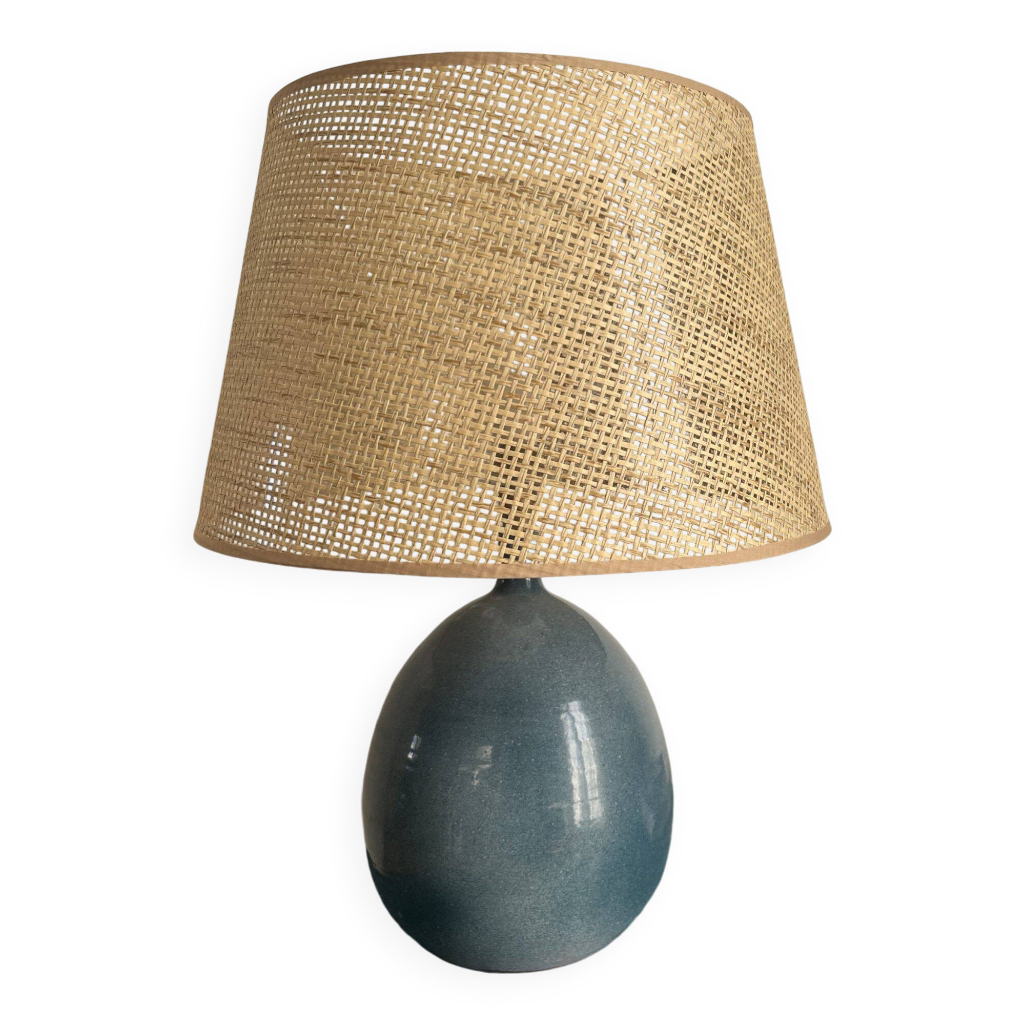 Blue enameled ceramic lamp by Roland Zobel, Les Cyclades workshop
