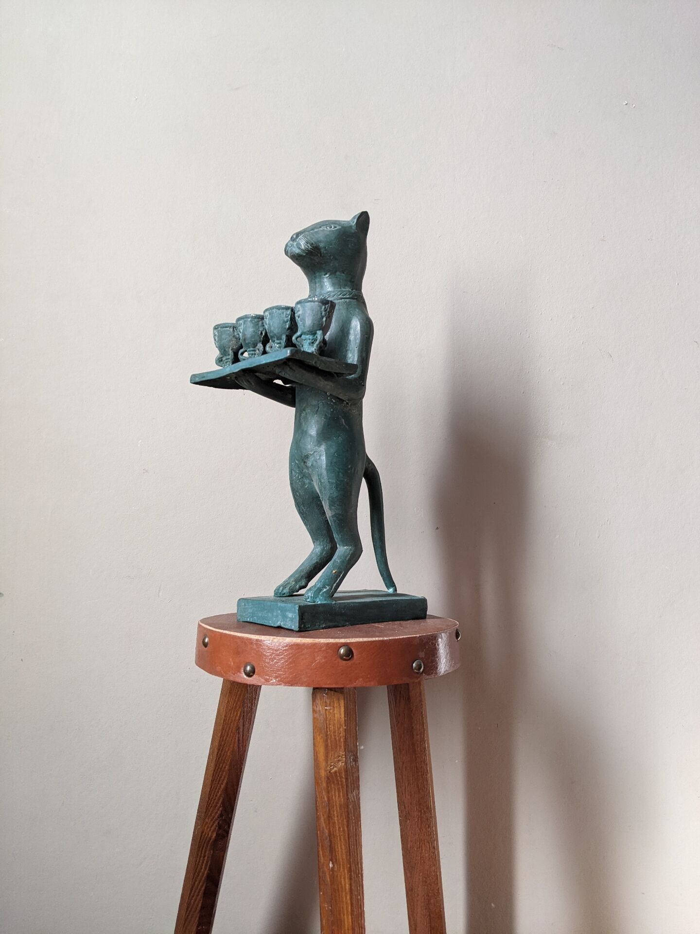 Antique metal cat candlestick