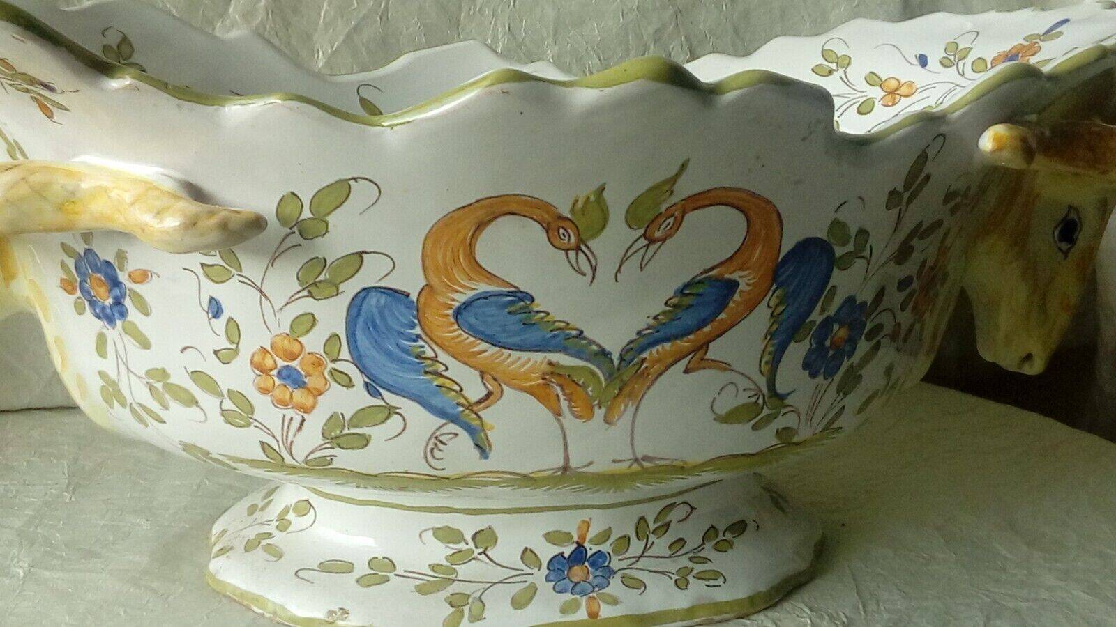 Moustiers earthenware planter with ram's head