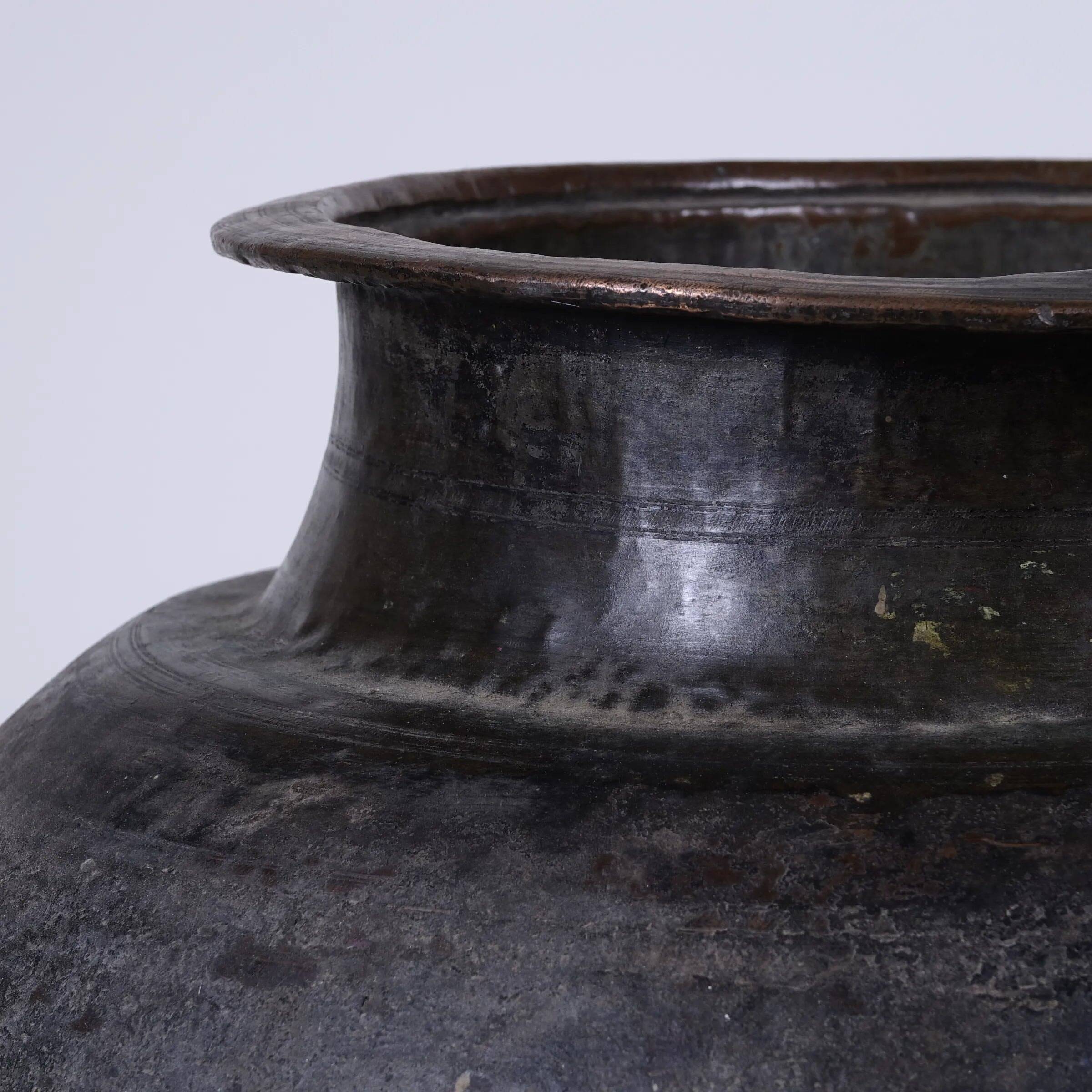 Tambe - Large patinated copper temple jar