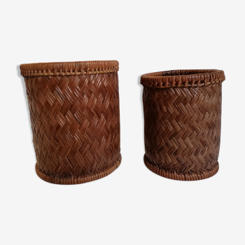 Duo of braided wicker pots