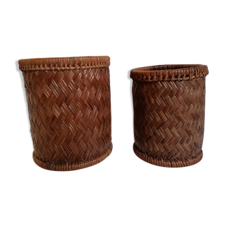 Duo of braided wicker pots