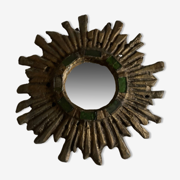 Sun mirror by Irena Jaworska in gilded lead and green glass 1960