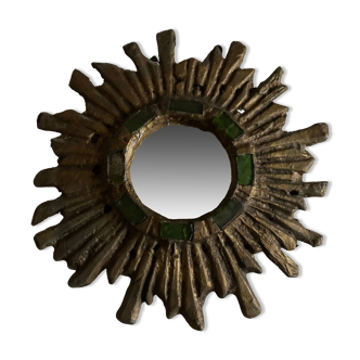 Sun mirror by Irena Jaworska in gilded lead and green glass 1960