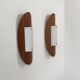 Pair of vintage wall lights in thermoformed wood and opaline glass, France, 1980.