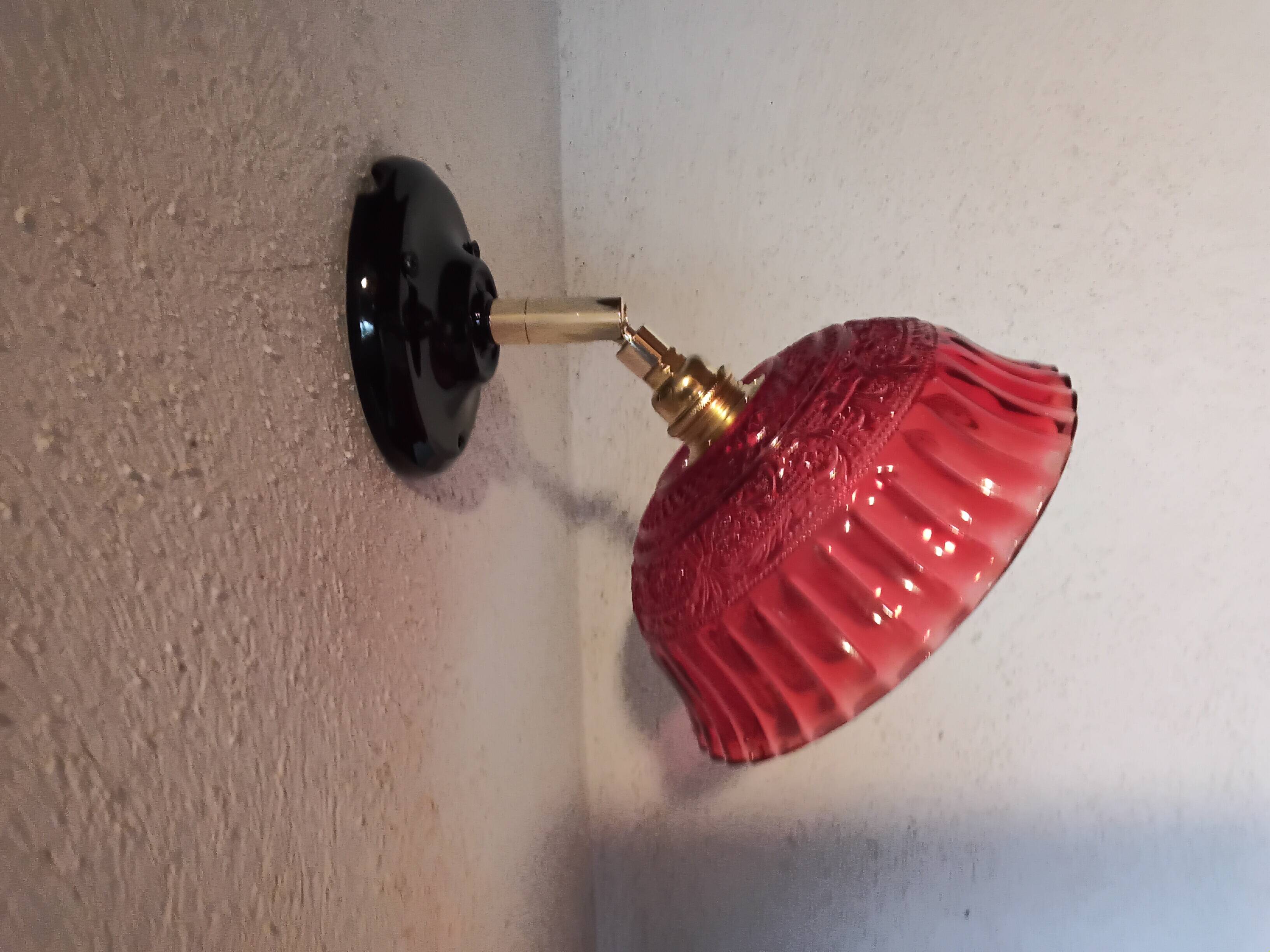 Vintage red glass wall light