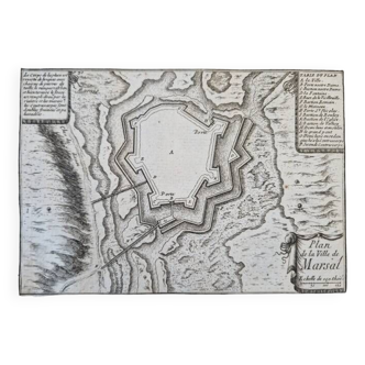 17th century copper engraving "Plan of the town of Marsal" By Sébastien de Pontault de Beaulieu