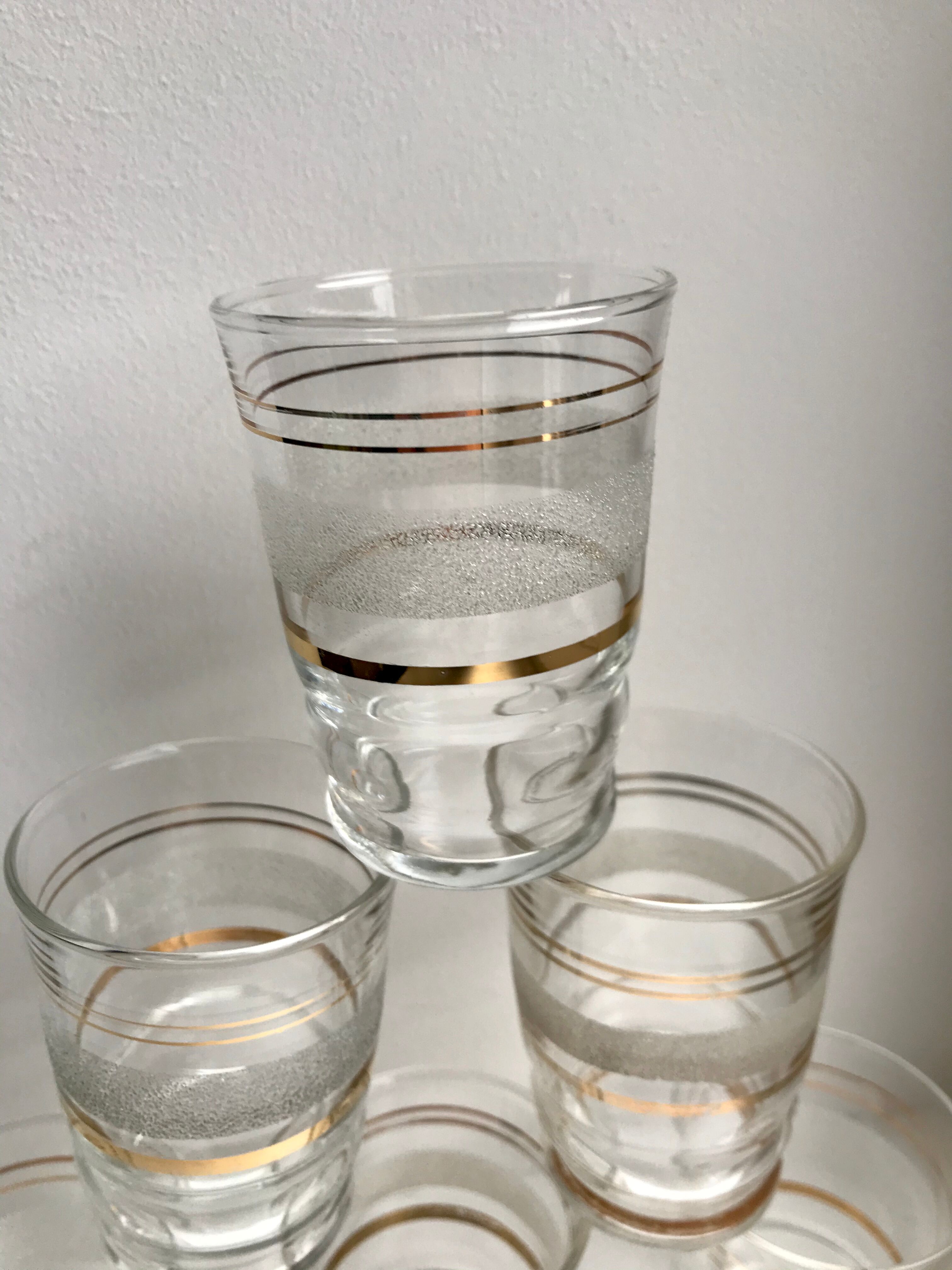 Set of 6 granite glasses with golden edging 50s-60s