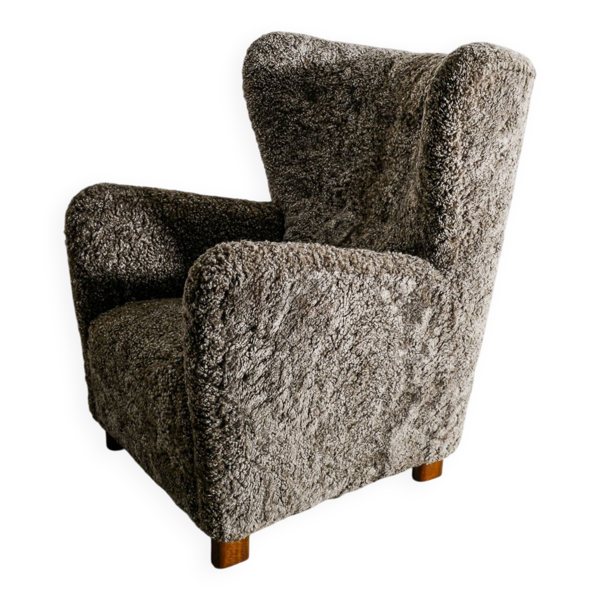 Danish Mid Century Armchair by Thorald Madsen in Grey Sheepskin, 1940s
