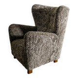 Danish Mid Century Armchair by Thorald Madsen in Grey Sheepskin, 1940s