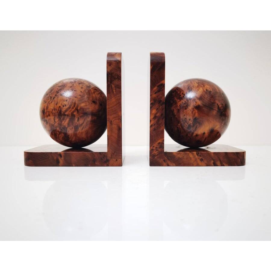 Art Deco bookends in polished solid burl wood