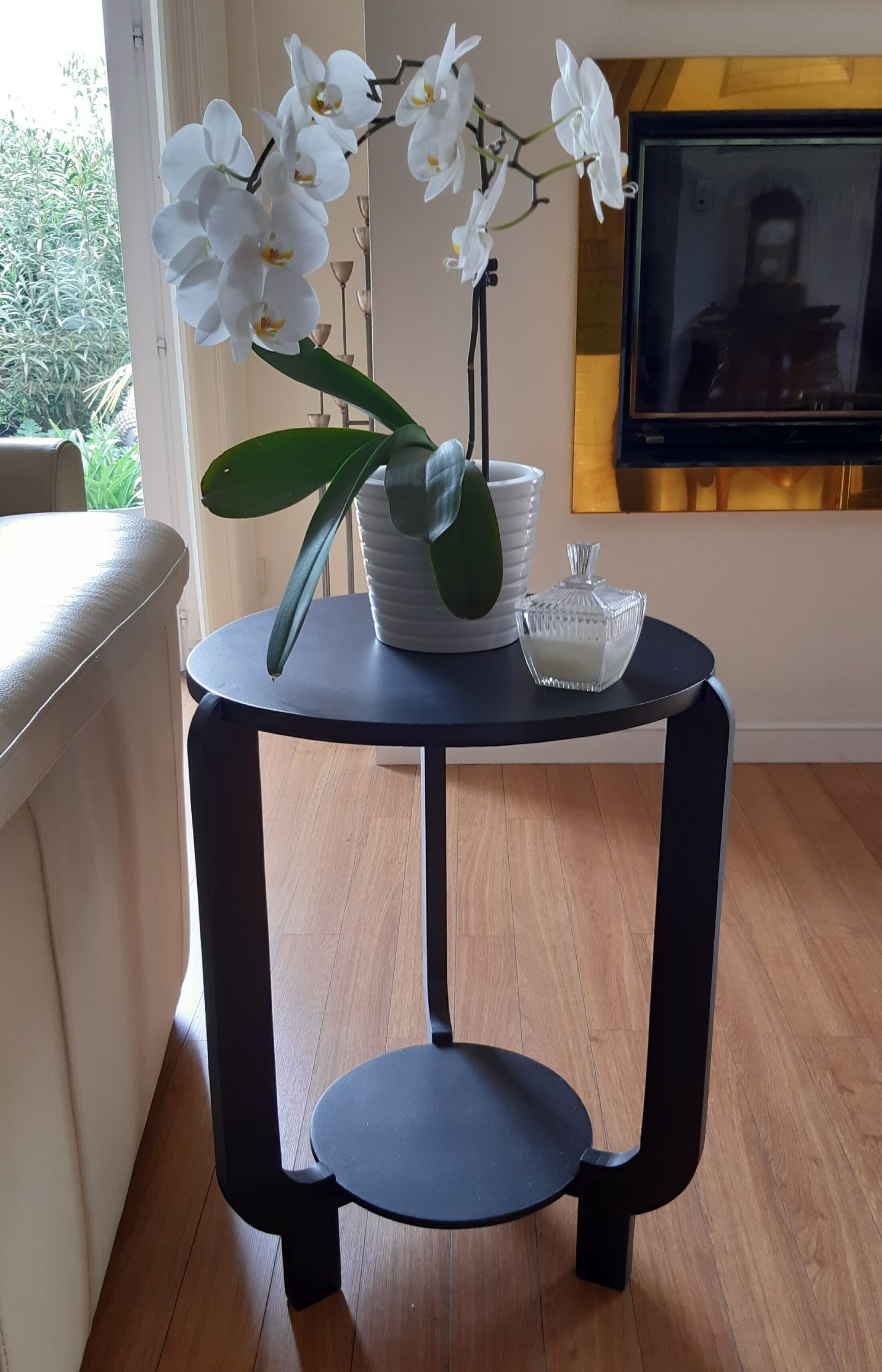 Gueridon art déco laqué noir acier