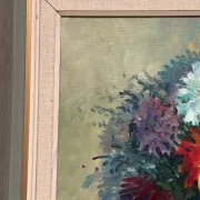 Original Swedish Oil on Canvas – “Asters in a Ceramic Vase” by Eric Lundgren – Signed – Vintage and Framed – 60 × 54 cm (23.6" × 21.3")