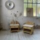 Pair of travertine bedside and rattan palm tree "vivai del sud"