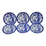 6 Small Dessert Plates in Fine Porcelain with Cherry Blue Decor