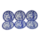 6 Small Dessert Plates in Fine Porcelain with Cherry Blue Decor