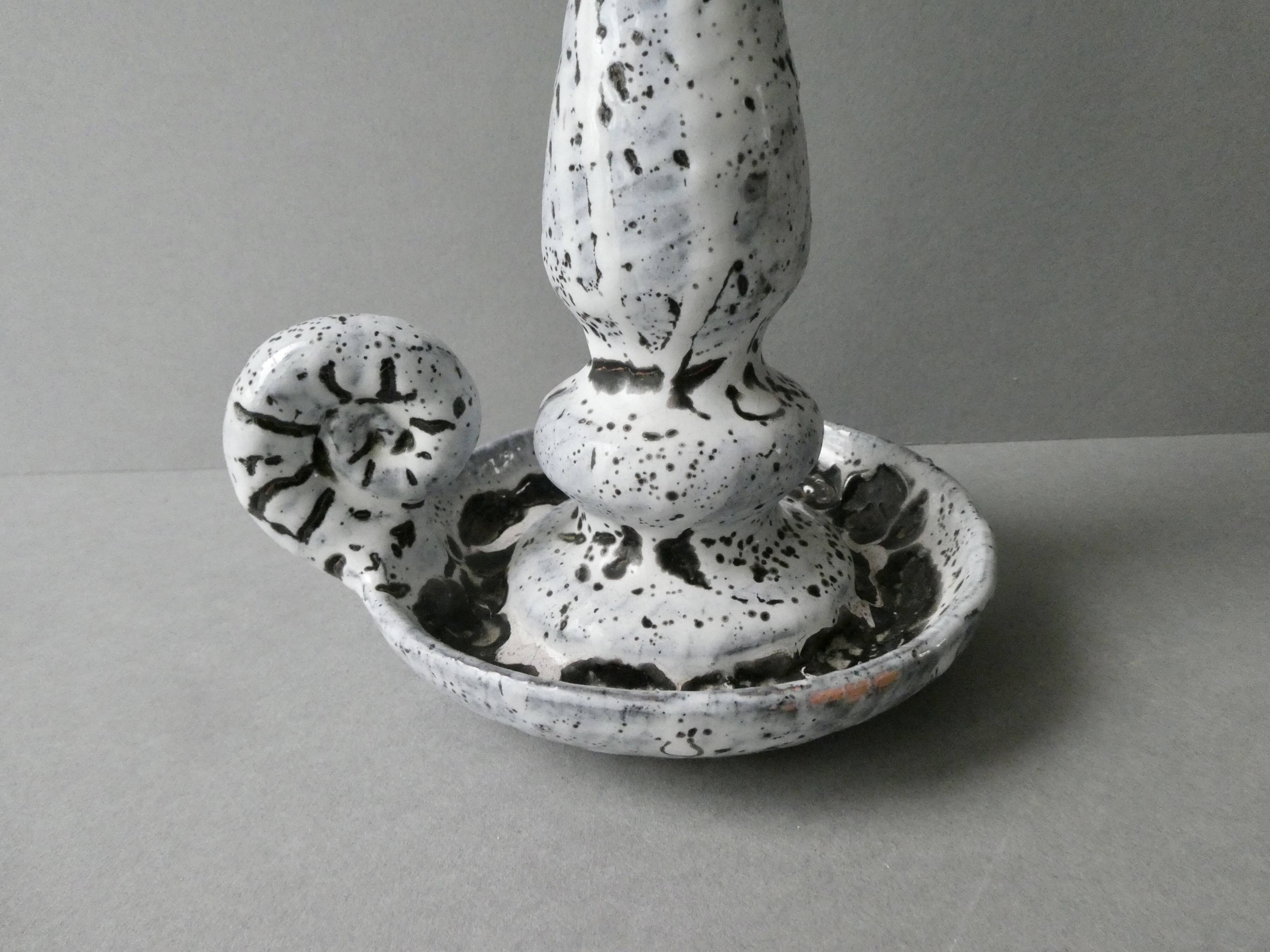 Cellar rat candle holder in white enamel stoneware, 60s-70s