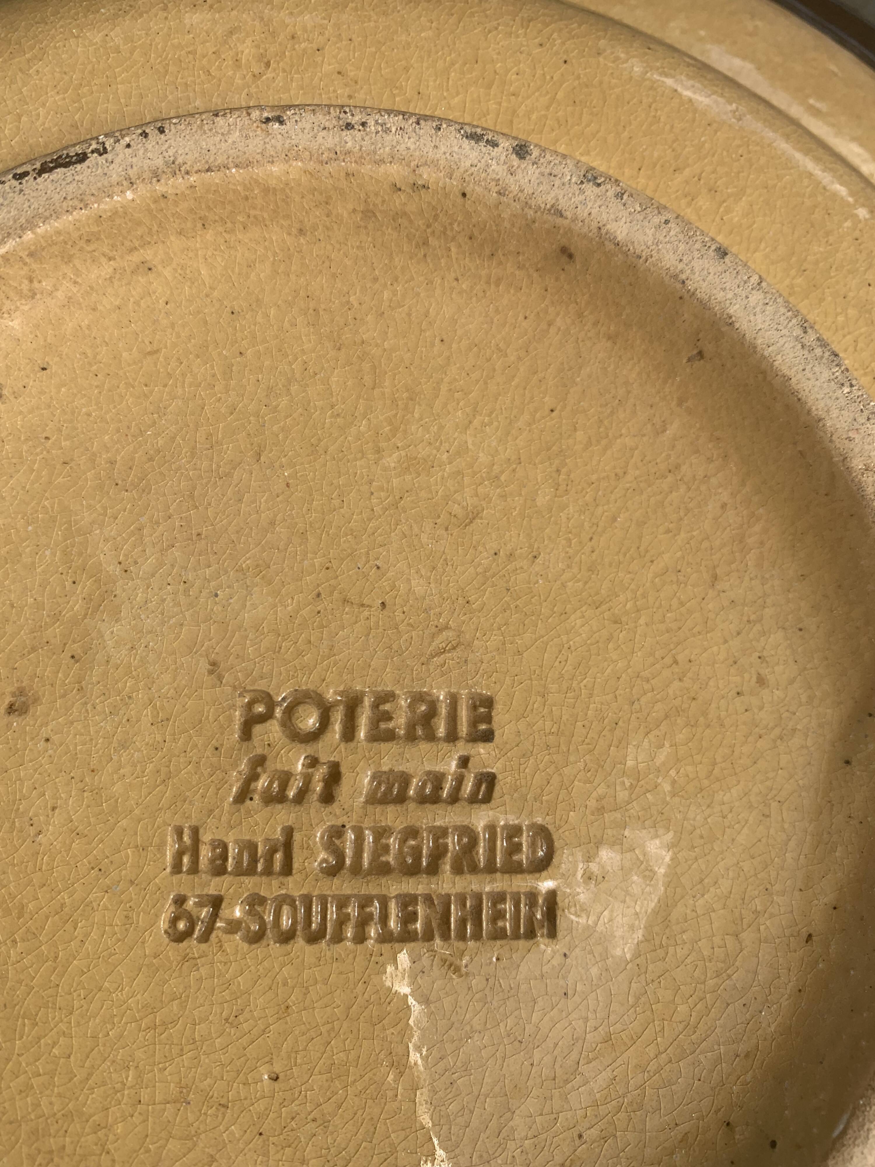 Alsatian decorative hollow dish, handmade pottery, Henri Siegfried, vintage