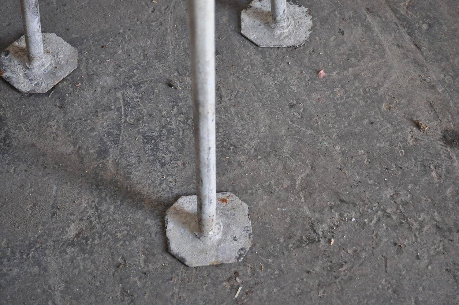Set of 2 grey workshop stools in wood and metal, 1970s, industrial style.