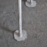 Set of 2 grey workshop stools in wood and metal, 1970s, industrial style.