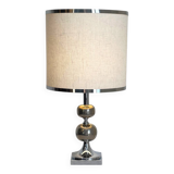 Lampe de table style Philippe Barbier – Abat-jour refait Acier et Lin
