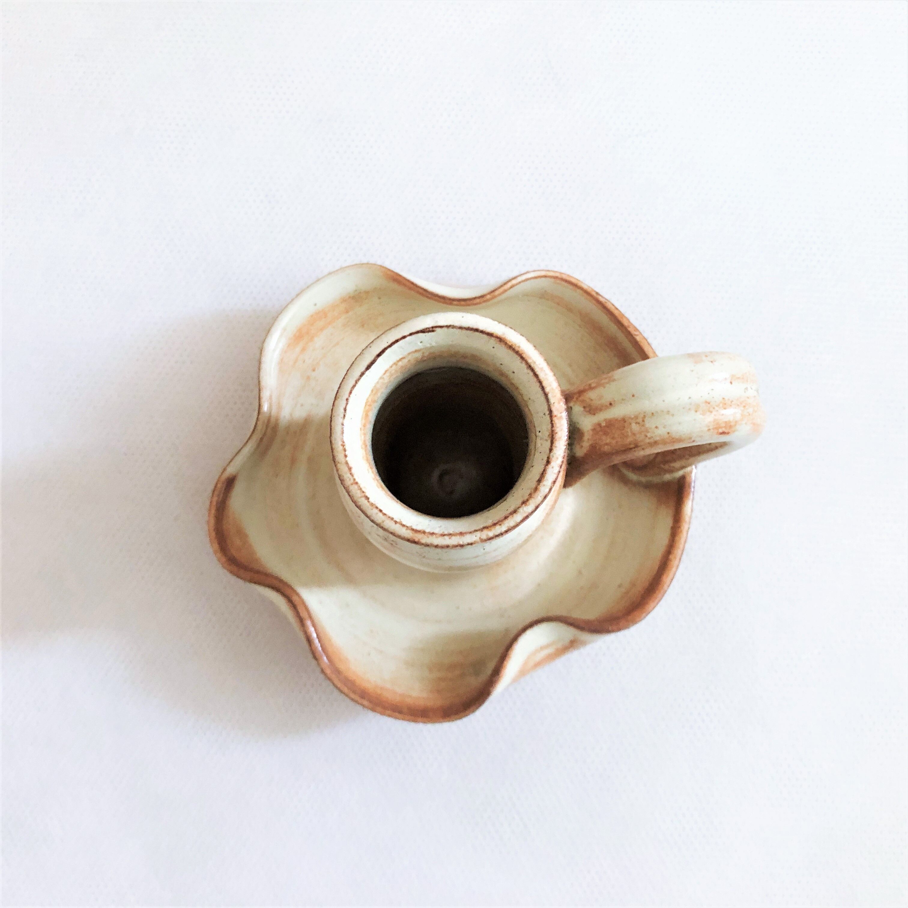 Handmade candle holder in vintage stoneware