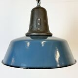 Industrial Blue Enamel Factory Lamp with Cast Iron Top, 1960s