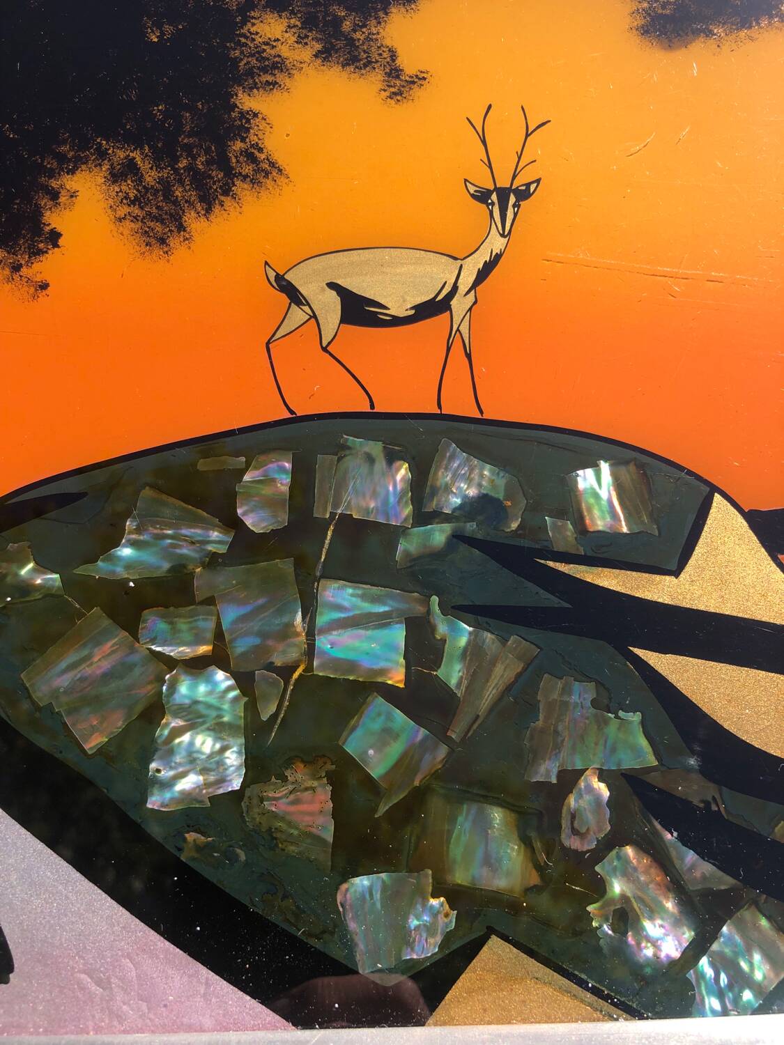 Art Deco tray in reverse painted glass