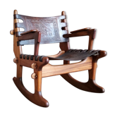Fauteuil à bascule vintage en cuir par Angel Pazmino 1960