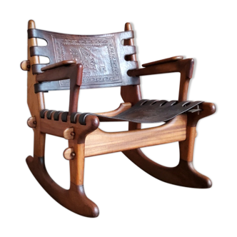 Vintage leather rocking chair by Angel Pazmino 1960