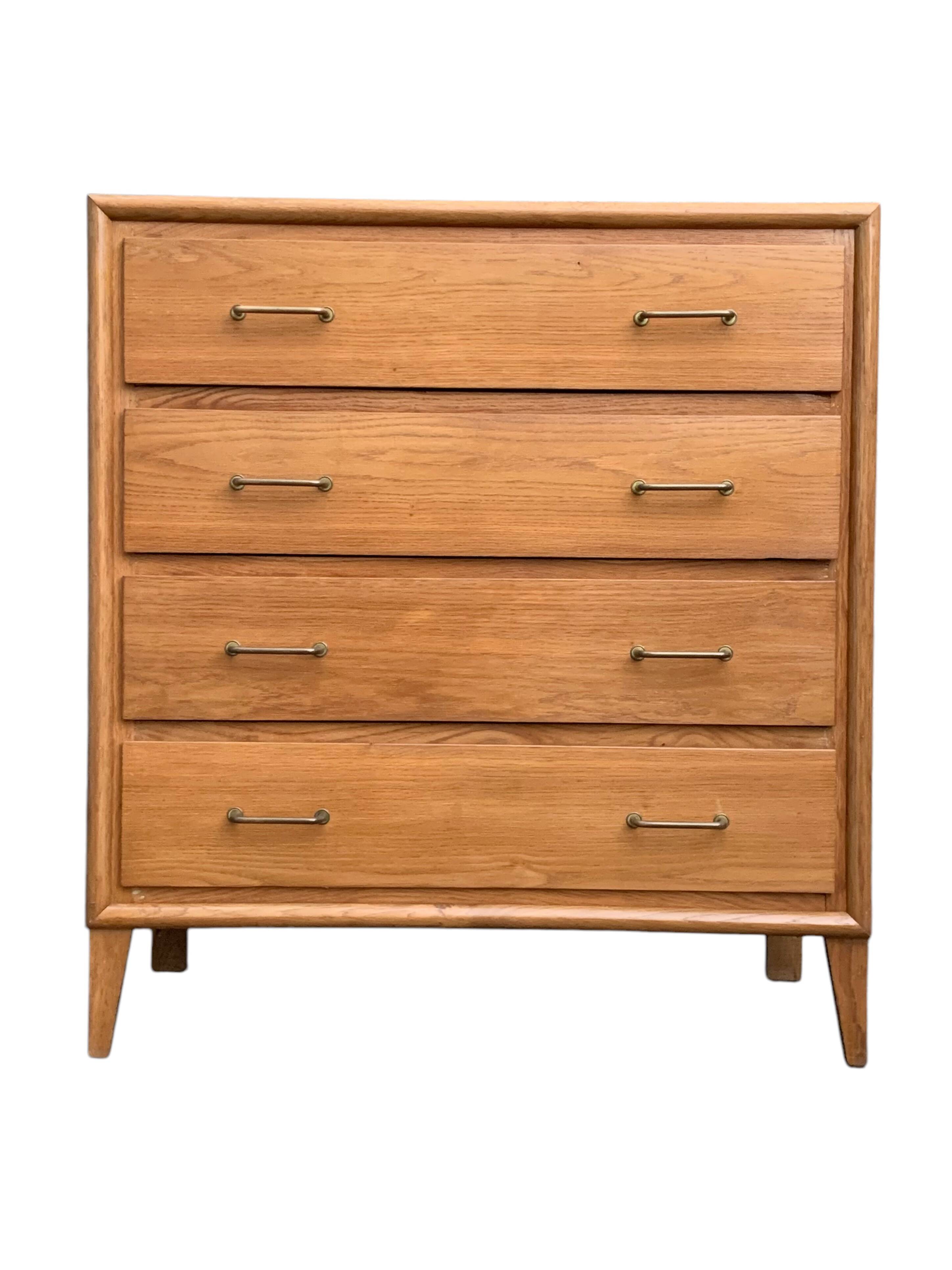 Vintage chest of drawers with compass feet, oak, original patina, 1950s