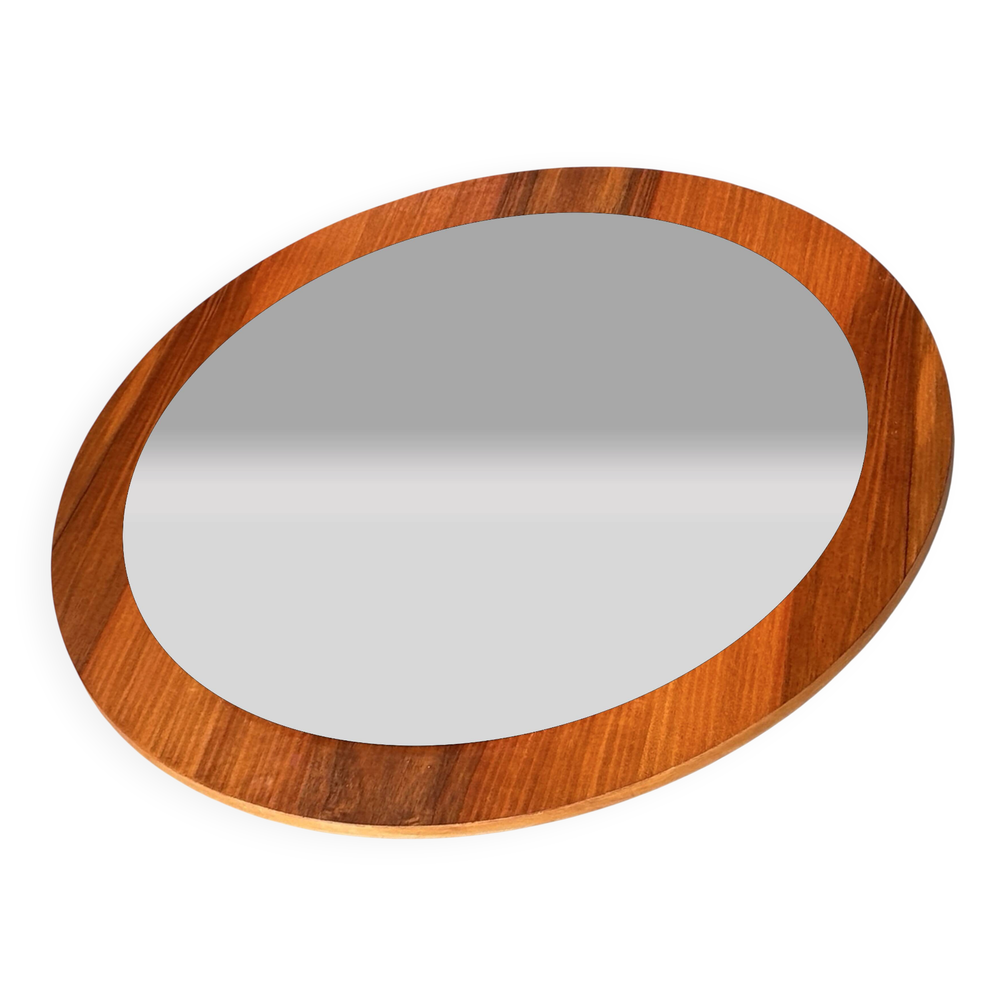 Miroir mural rond en teck vintage des années 1970