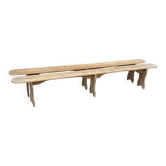 Pair of long benches in natural solid wood, French artisanal craftsmanship.