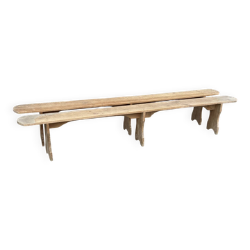 Paire de longs bancs en bois massif naturel travail artisanal français