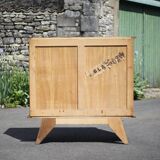 Buffet bois vintage, buffet 1 porte avec pieds compas, meuble de rangement, petit bahut