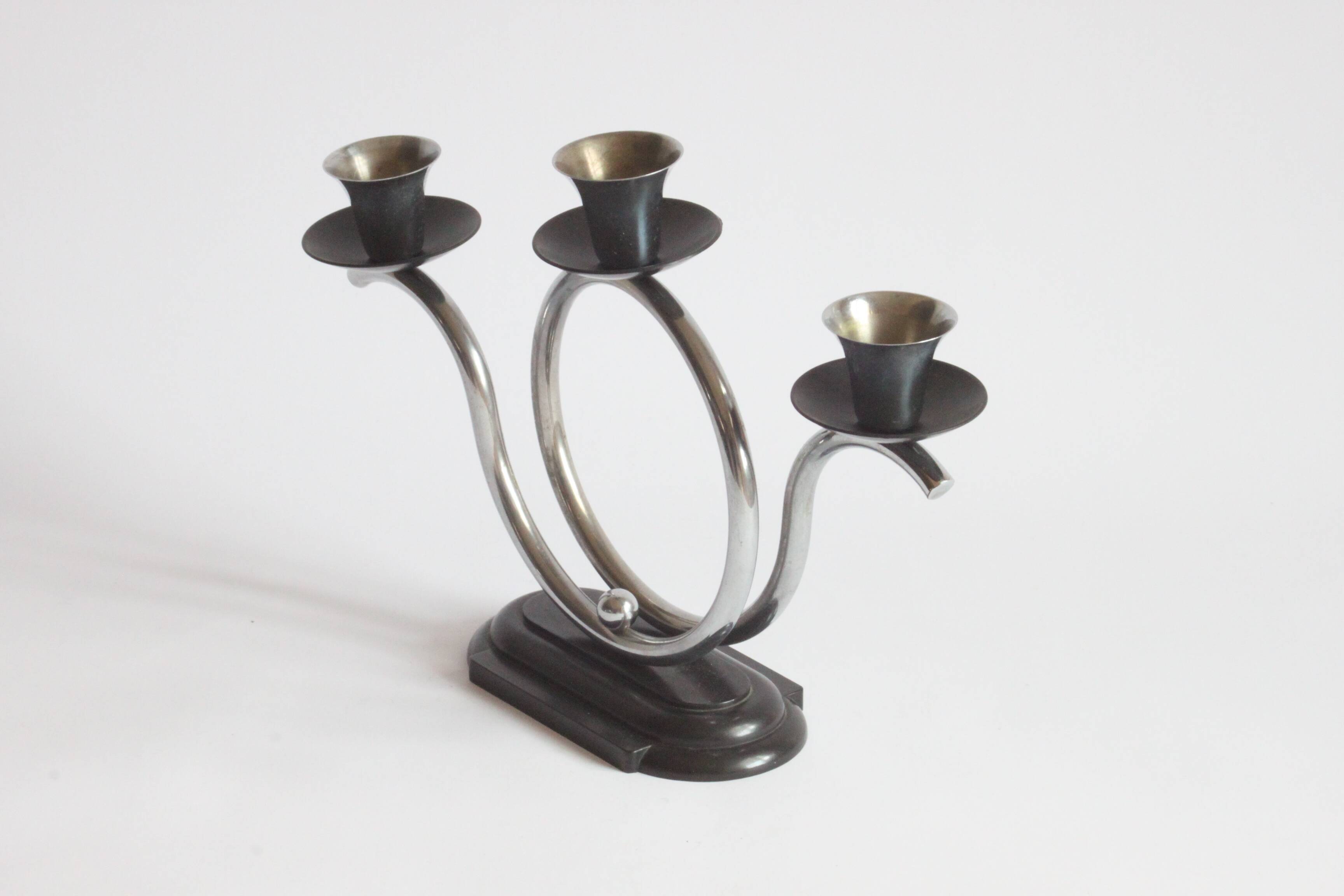 Art Deco Tubular Steel And Bakelite Candelabra, Netherlands 1930s